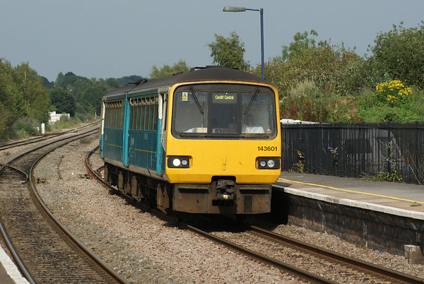 Arriva Trains Wales 143 621 arrives at Lydney with a local from Gloucester to Cardiff.